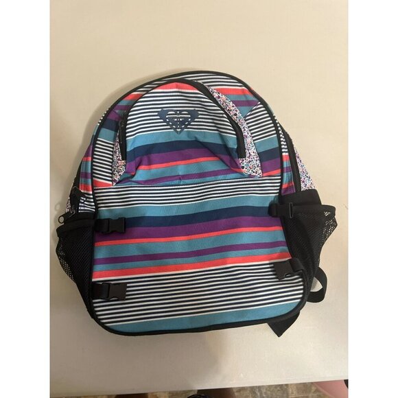 Roxy Girl Multicolor Stripe Boho Floral Backpack Black Interior - Picture 1 of 8